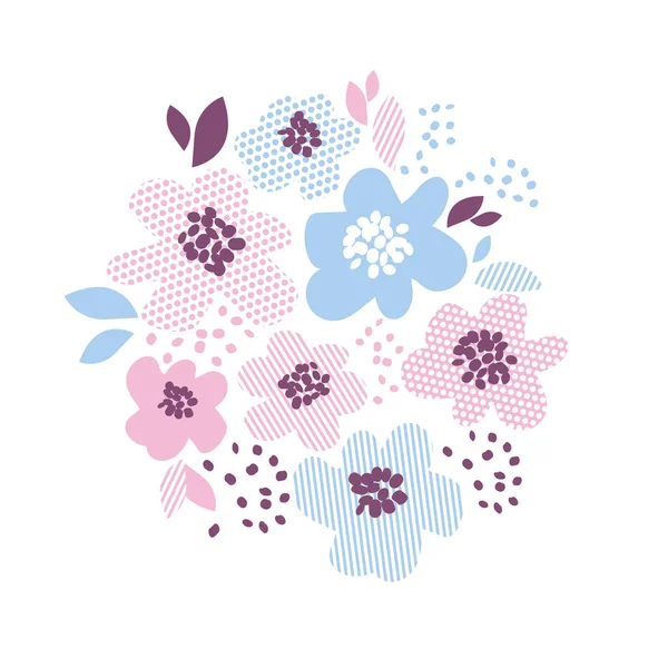 Elemento floral decorativo de color azul y rosado en estilo geométrico . — Vector de stock