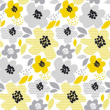 çağdaş bahar çiçek Dikişsiz desen sarı soyut