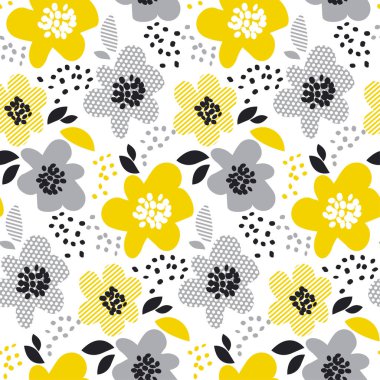 çağdaş bahar çiçek Dikişsiz desen sarı soyut