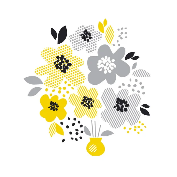 Diseño floral contemporáneo de primavera con flores abstractas amarillas . — Vector de stock