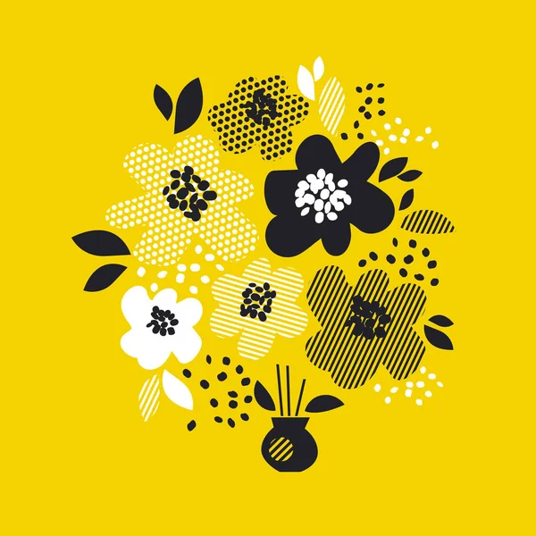 Zeitgenössisches Frühlingsfloraldesign mit gelben abstrakten Blüten. moderne Geometrie-Vektordarstellung. — Stockvektor