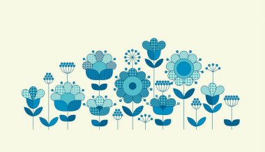 Vektör çiçek yatay üstbilgi şablon baskı ve web tasarım köylü halk tarzında. Geometri model mavi renkli çiçek Çizim ilham.  
