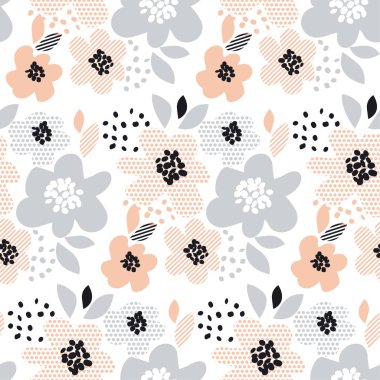 romantik soluk renkli çiçek Dikişsiz desen vektör çizim. yüzey tasarımı, ambalaj kağıdı, arka plan, yazdırma için geometrik motif ile çiçek