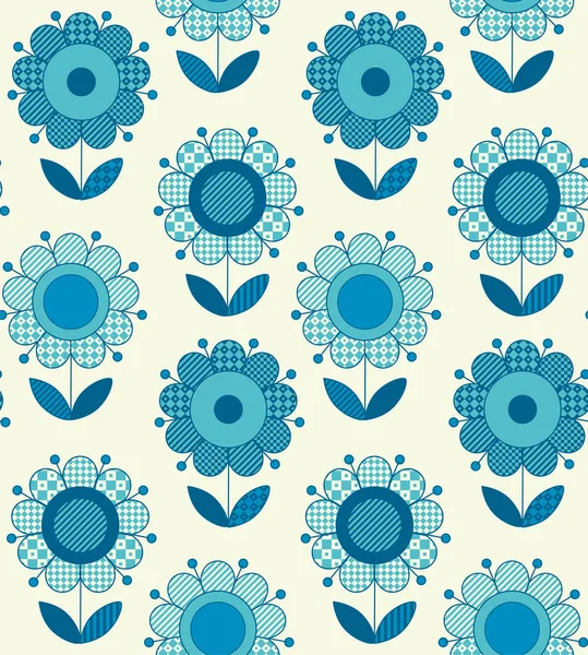 Modello di fiore senza cuciture vettoriale per il design della superficie in stile popolare tradizionale. Illustrazione floreale ispirata agli anni '60 in ceramica blu per avvolgere carta, tessuto, stoffa . — Vettoriale Stock