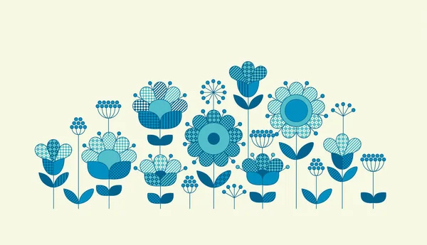 Vector bloem horizontale kop sjabloon voor print en webdesign in de folk stijl boer. Meetkunde patroon geïnspireerd floral illustratie in kleur blauw. — Stockvector