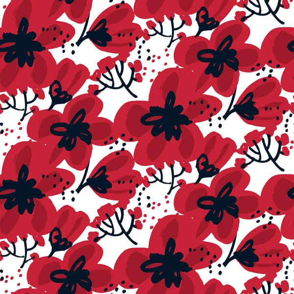 Modèle sans couture fleur pour la conception de la surface : papier d’emballage, arrière-plan, tissu. Abstrait main dessinée illustration vectorielle fleur rouge. Croquis de fleurs décoratives — Image vectorielle