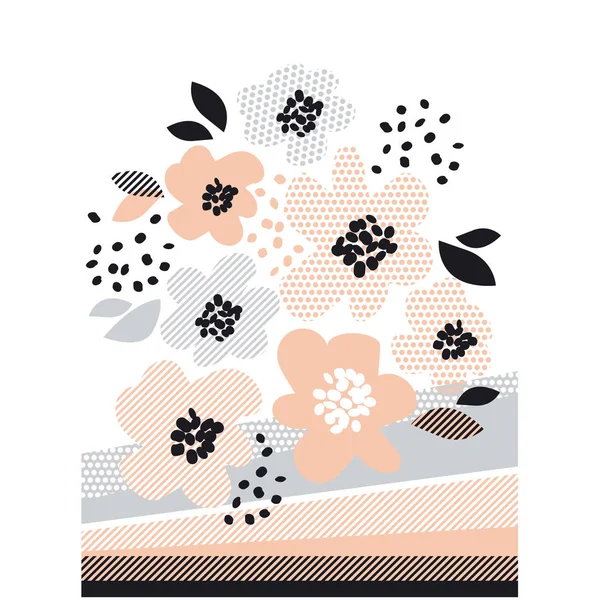 Romántico color pálido diseño floral elemento vector ilustración. flor con patrón geométrico para encabezado, tarjeta, póster, impresión y proyectos web — Vector de stock