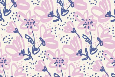 El yüzey tasarımı, ambalaj kağıt, kumaş, arka plan için eski püskü çiçek seamless modeli çekilmiş. Stil soluk renk çiçek yinelenebilir motif kroki.