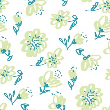 Vektör yüzey tasarımı için seamless modeli. Serbest çizim soluk ihale renkli çiçekli. Eski püskü çiçek tasarım öğesi kartı, üstbilgi, davet için. 