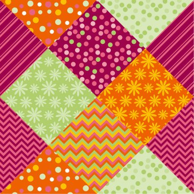 Yaz parlak stil kumaş desen örnekleri. Basit sevimli polka dot ve çiçek patchwork motifi