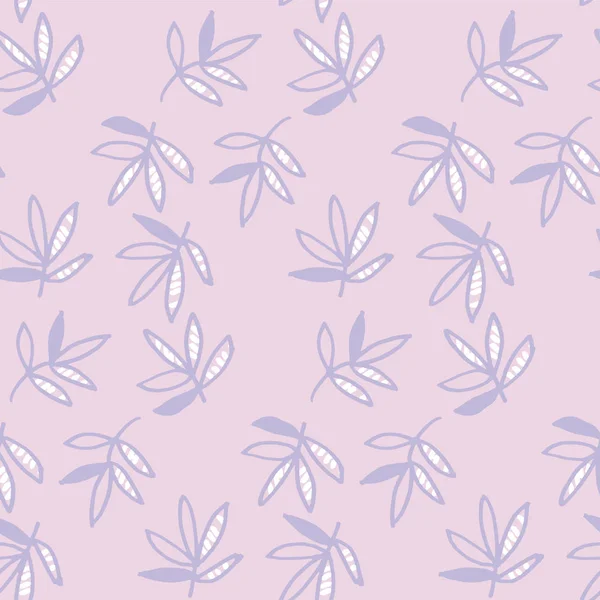 Pályázati lila virág motívum vektoros illusztráció. trópusi levelek varrat nélküli mintát a fehér háttér előtt. kézzel rajzolt naiv természetes stílusában — Stock Vector