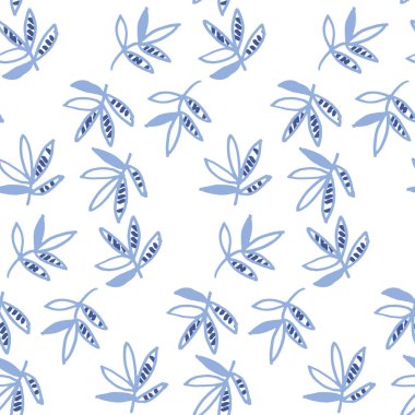 Mavi çiçek motifi vektör çizim. tropikal Dikişsiz desen beyaz zemin üzerine bırakır. çizilmiş saf tarzı doğal tasarım el