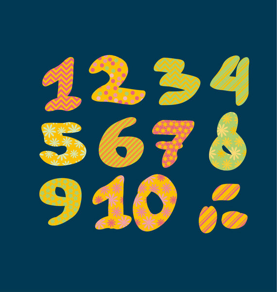 Figure numbers lettering vector illustration. Bright summer letters for childish header, invitation, card. 