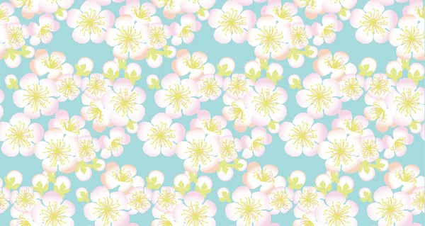 De vertakking van de decoratieve sakura. naadloze bloemmotief in zomer tedere kleuren. Herhaalbare motief voor ontwerp van proefbaan, achtergrond, kaart, koptekst, web en print projecten. — Stockvector