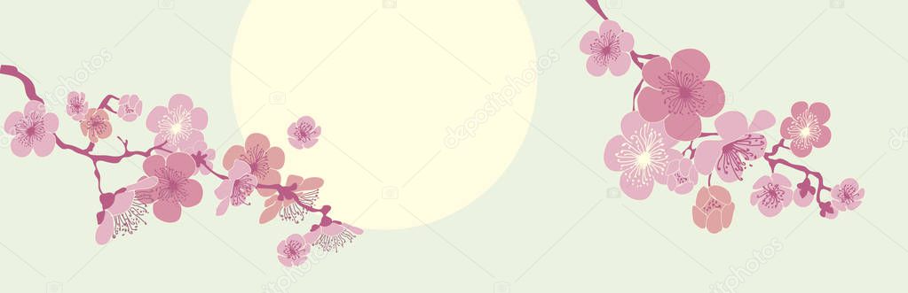 vector illustration of decorative sakura branch. floral pattern for header, surfers design, decor, cards.