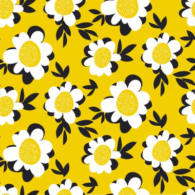 soluk renkli yaz çiçek seamless modeli yüzey tasarımı için. Sarı ve siyah çiçek vektör çizim baskı ve web projeleri için. 