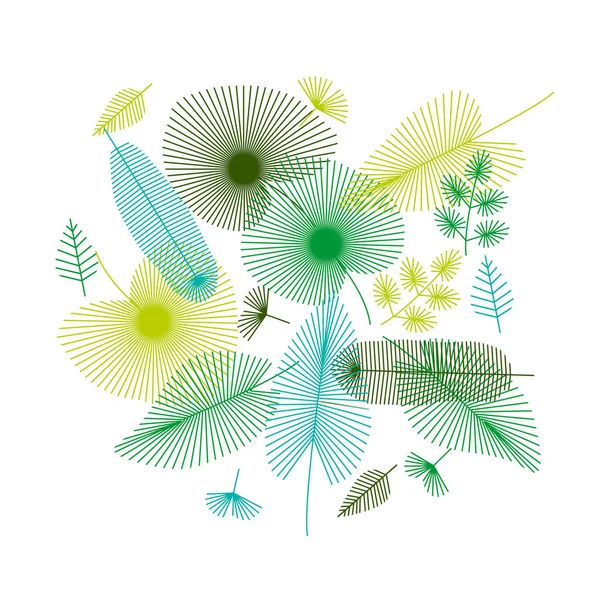 Conceito folhas tropicais definidas para projetos de impressão e web. ilustração vetorial de folhagem exótica natural em estilo de linha geométrica moderna —  Vetores de Stock