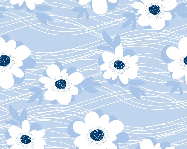 Patrón sin costura floral de verano de color pálido para el diseño de la superficie. ilustración de vector de flor azul para proyectos de impresión y web . — Vector de stock