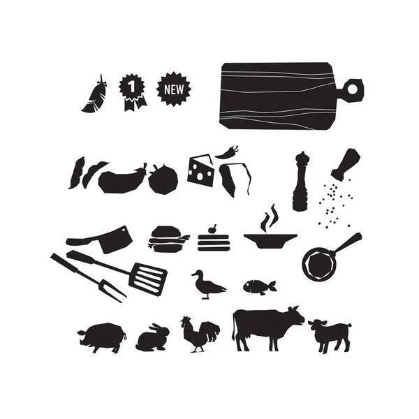 Restaurante de carne conjunto ícone de comida. ilustração vetorial de pictograma de carne e cozimento — Vetor de Stock