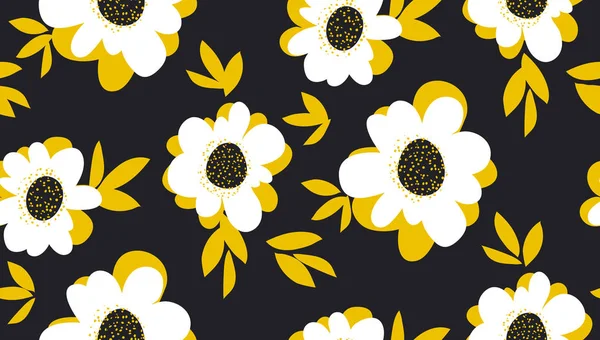창백한 색 여름 꽃 원활한 패턴 표면 디자인. 인쇄 및 웹 프로젝트에 대 한 노란색과 검은색 꽃 벡터 일러스트 레이 션. — 스톡 벡터