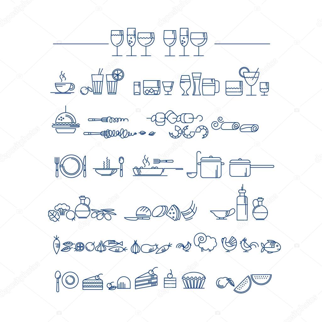 line style icon set. food and dish picto for cafe and reataurant menu. vector illustration