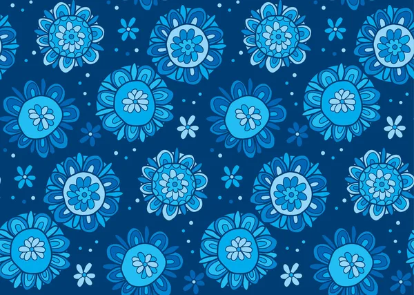 Illustration de flocon de neige mignon dessinés à la main. Fleur décorative abstraite comme modèle sans couture de neige. Image pour la conception de la surface, en-tête, affiche, fond en couleur d’hiver bleu. — Image vectorielle