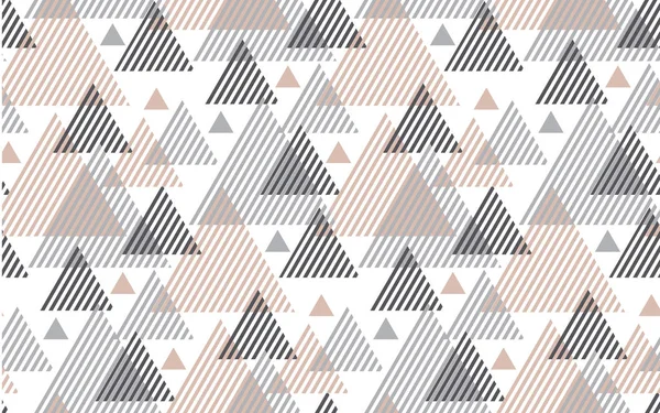 Natural baige and gray colors modern style vector illustration for surface design. Abstract seamless pattern with striped triangle motif. — Stock Vector