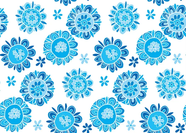 Ilustración de dibujado a mano lindo copo de nieve. Flor decorativa abstracta como nieve de patrones sin fisuras. Imagen de cabecera, cartel, diseño de la superficie, fondo en color azul de invierno. — Vector de stock