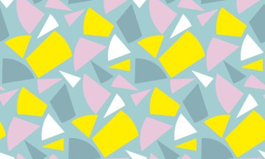 Modern geometri Dikişsiz desen vektör çizim. Yüzey tasarımı için yazdırma ve web sarı, pembe ve mavi renkli. Funky, dinamik yaz motif. Modern teknoloji tekstil baskı.