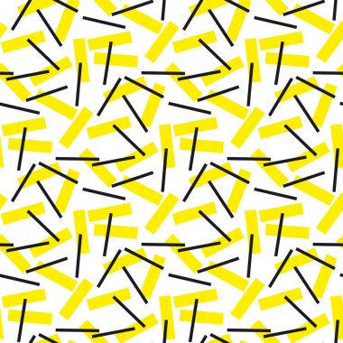 Sarı ve siyah dikdörtgen geometri Dikişsiz desen vektör çizim yüzey tasarımı için yazdırma ve web. Memphis post modernist stil motif. Modern teknoloji tekstil baskı.