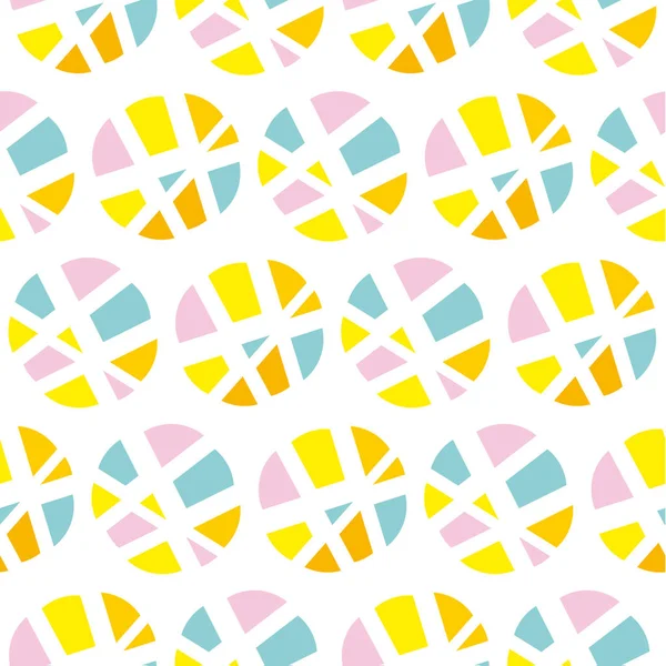 Поп-арт повторюваний зразок тканини. Сучасна геометрія безшовний візерунок Векторні ілюстрації. Дизайн поверхні для друку та інтернету жовтого, рожевого та синього кольорів. Веселий, динамічний літній мотив . — стоковий вектор