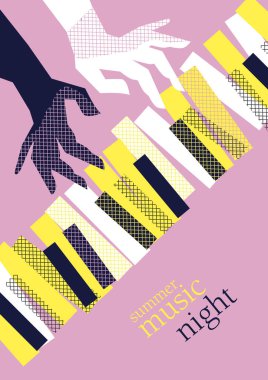 kavramı modern müzik poster vektör çizim. Yaz piyano konser, parti, caz oturum için baskı ve web tasarım şablonu 