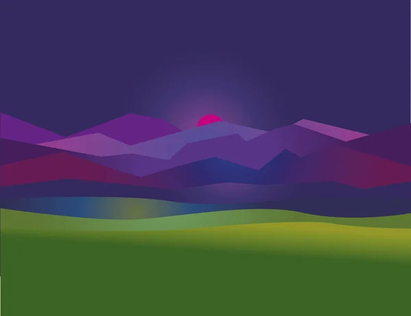 Concept simple nuit montagne coucher de soleil paysage vecteur illustration pour web et print design — Image vectorielle