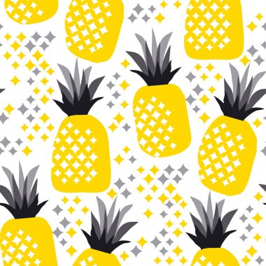 Yüzey tasarımı için yaz dekoratif ananas seamless modeli. vektör çizim serin yaz meyve için arka plan, kumaş, poster, kağıt ambalaj