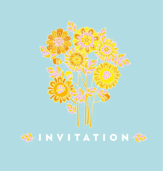 Estilo ingenuo dibujado a mano elemento decorativo de diseño de flores de caléndula. vector floral ilustración para el diseño de superficies, invitación, tarjeta, cartel — Archivo Imágenes Vectoriales