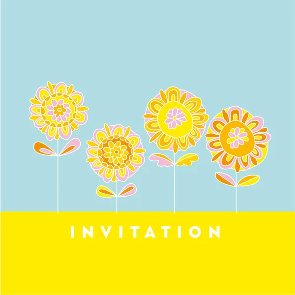 Naïeve stijl hand getekend decoratieve Goudsbloem bloem ontwerpelement. vectorillustratie voor ontwerp van proefbaan, uitnodiging, kaart, poster — Stockvector