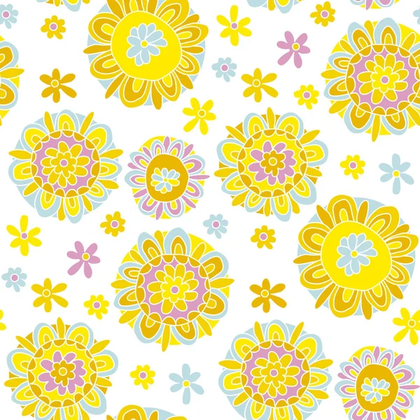 Концептуальний декоративний фон з квітки чорнобривця 60-х років. квітковий векторний безшовний візерунок для дизайну поверхні, тканини, обгорткового паперу — стоковий вектор
