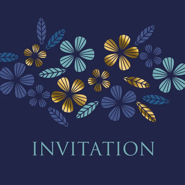Πολυτελές χρυσό τροπικό άδεια και λουλούδι στοιχείο στυλ για το εορταστικό σχέδιο. γεωμετρία floral μοτίβο για αφίσα, κάρτα, πρόσκληση, εκτύπωσης και web design. — Διανυσματικό Αρχείο