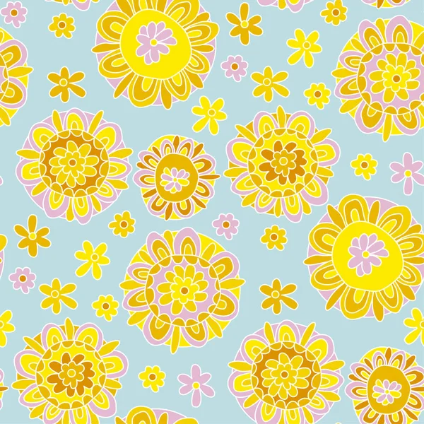 Konzept dekorativer Ringelblume Blume 60er Jahre Stil Hintergrund. nahtlose Vektormuster zur Oberflächengestaltung, Stoff, Geschenkpapier — Stockvektor
