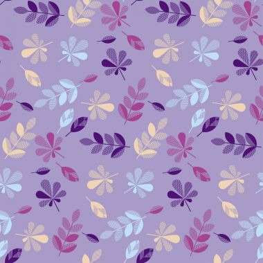 mor ve menekşe rengi dekoratif sonbahar yüzey tasarımı, kumaş, ambalaj kağıdı, arka plan için dikişsiz desen bırakır. soyut geometri stil vektör sonbahar çizim. basit yinelenebilir motifi 