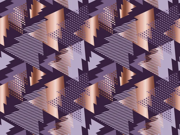 Xmas stilize mor ve altın vektör Dikişsiz desen çizim yükseldi. yüzey tasarımı, ambalaj kağıdı arka plan için lüks stil zarif geometri Noel ağacı yinelenebilir motifi 