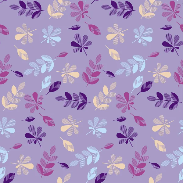 mor ve menekşe rengi dekoratif sonbahar yüzey tasarımı, kumaş, ambalaj kağıdı, arka plan için dikişsiz desen bırakır. soyut geometri stil vektör sonbahar çizim. basit yinelenebilir motifi 