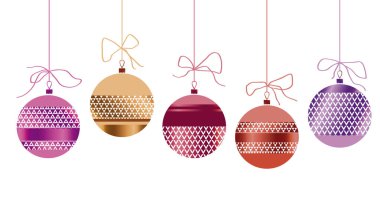 Xmas cam top kırmızı ve altın renkleri ayarlayın. Noel biblo vektör çizim süslü. Yeni yıl ağacı geleneksel dekorasyon. 