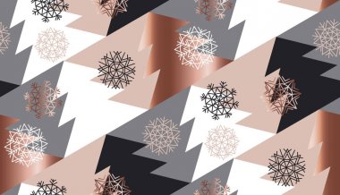 rose gold color abstract xmas tree geometry vector illustration. tender elegant christmas celebration style seamless pattern design  clipart