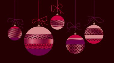 Xmas cam top kırmızı ve altın renkleri ayarlayın. Noel biblo vektör çizim süslü. Yeni yıl ağacı geleneksel dekorasyon. 