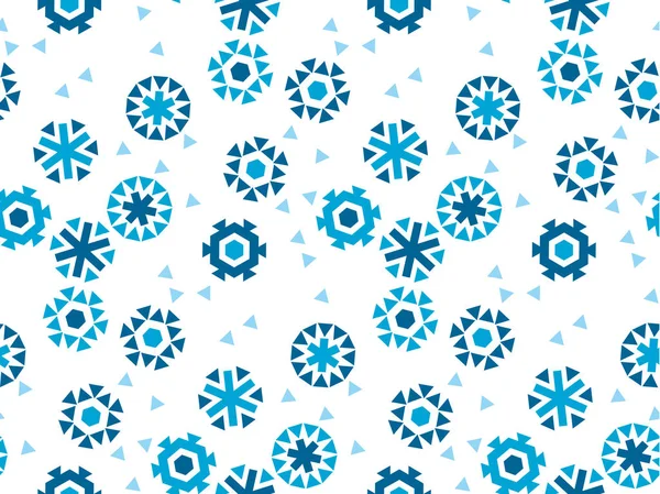 Copo de nieve plano geométrico patrón sin costura ilustración vectorial. azul invierno motivo repetible para la tela, papel de embalaje, diseño de la superficie. hielo floral abstracto nieve — Vector de stock