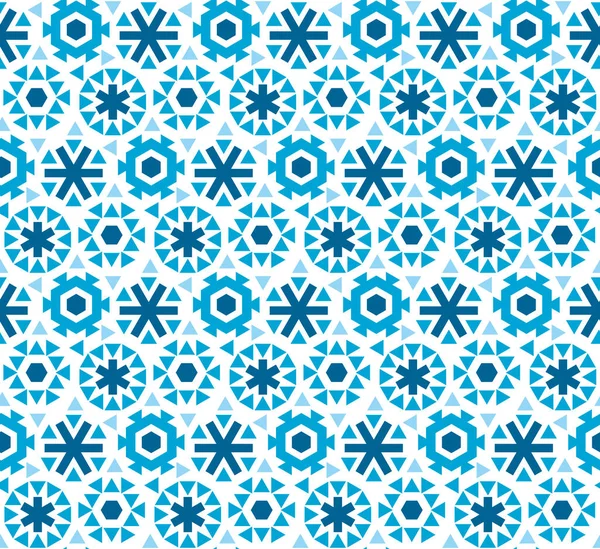 Εικονογράφηση διάνυσμα χωρίς ραφή πρότυπο γεωμετρικά επίπεδη νιφάδα χιονιού. μπλε Χειμώνας επαναλαμβανόμενο μοτίβο ύφασμα, χαρτί περιτυλίγματος, επιφάνεια σχεδίασης. πάγο floral αφηρημένη χιόνι — Διανυσματικό Αρχείο