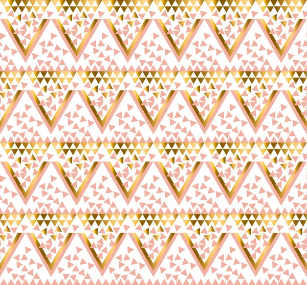 Geometrie-Dreieck-Muster. Gold stilisierte Vektorillustration. Jugendstil nahtlos verzierte Muster in gelb und rosa Farbe — Stockvektor