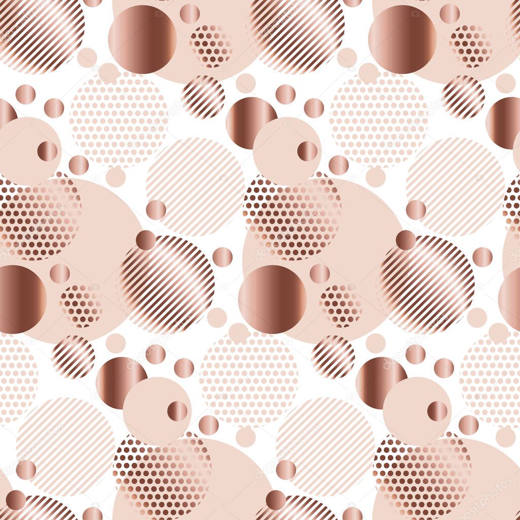 rose gold color abstract circle geometry vector illustration. tender elegant celebration style seamless pattern design 