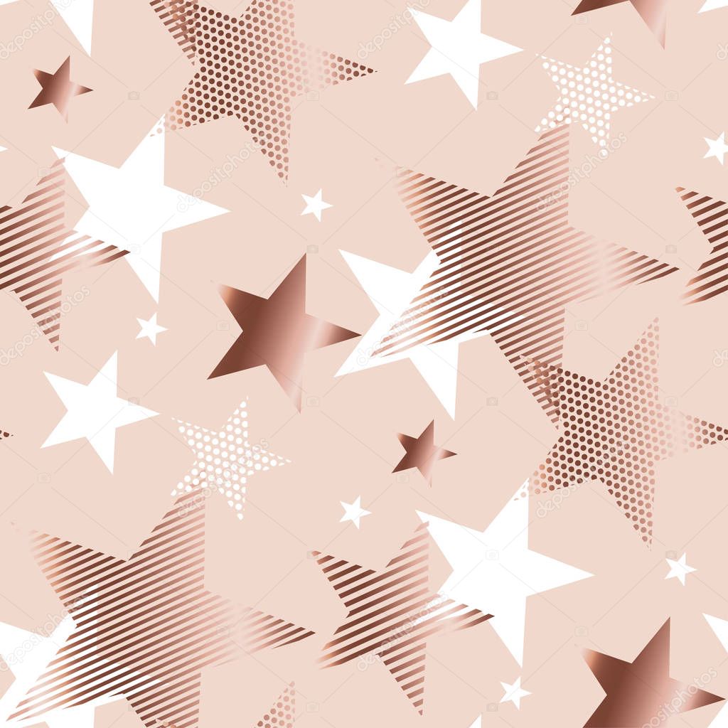 rose gold color abstract geometry star vector illustration.  tender elegant celebration style seamless pattern design 